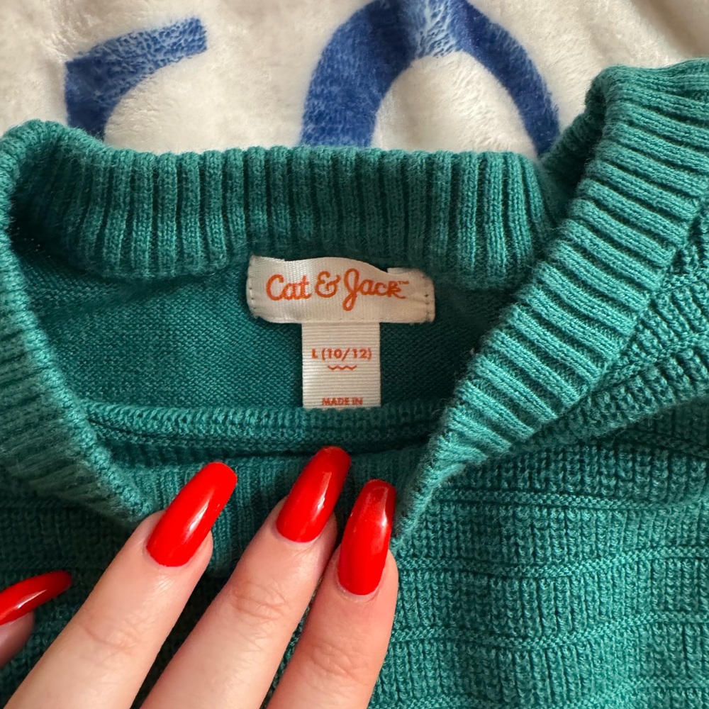 Cat & Jack Green Crewneck Sweater size L 10/12 - Picture 2 of 3